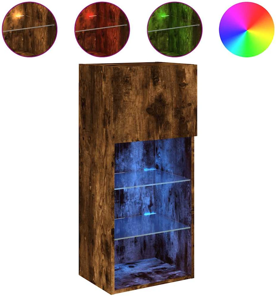 TV staliukas TV spintelės su LED, 2vnt., dūminio ąžuolo, 40,5x30x90cm