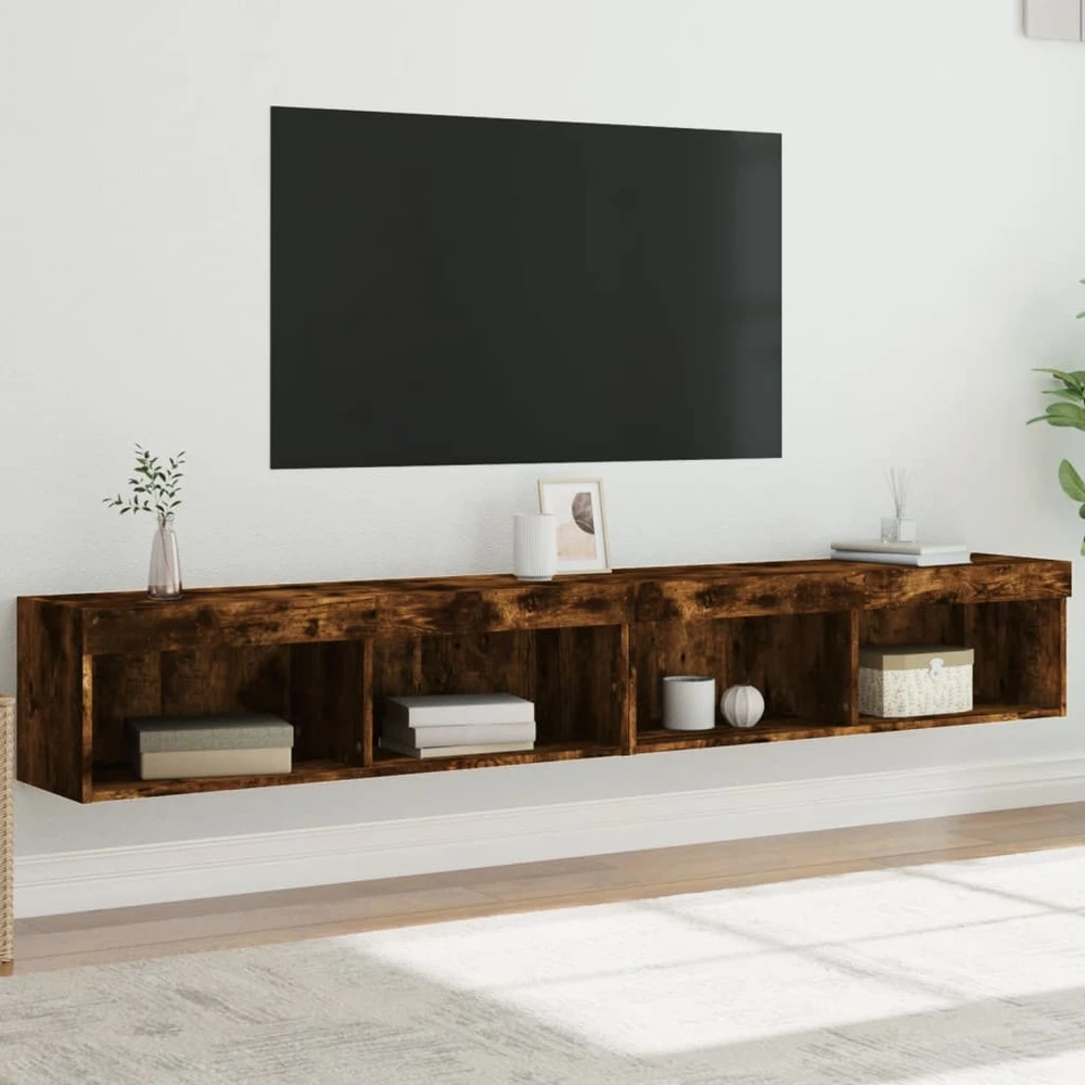 TV staliukas TV spintelės su LED, 2vnt., dūminio ąžuolo, 100x30x30cm