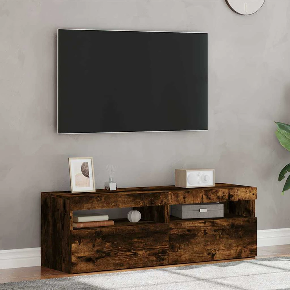 TV staliukas TV spintelės su LED, 2vnt., dūminio ąžuolo, 60x35x40cm