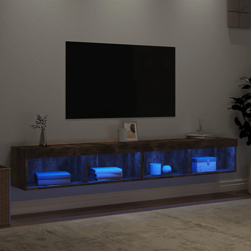 TV staliukas TV spintelės su LED, 2vnt., dūminio ąžuolo, 100x30x30cm