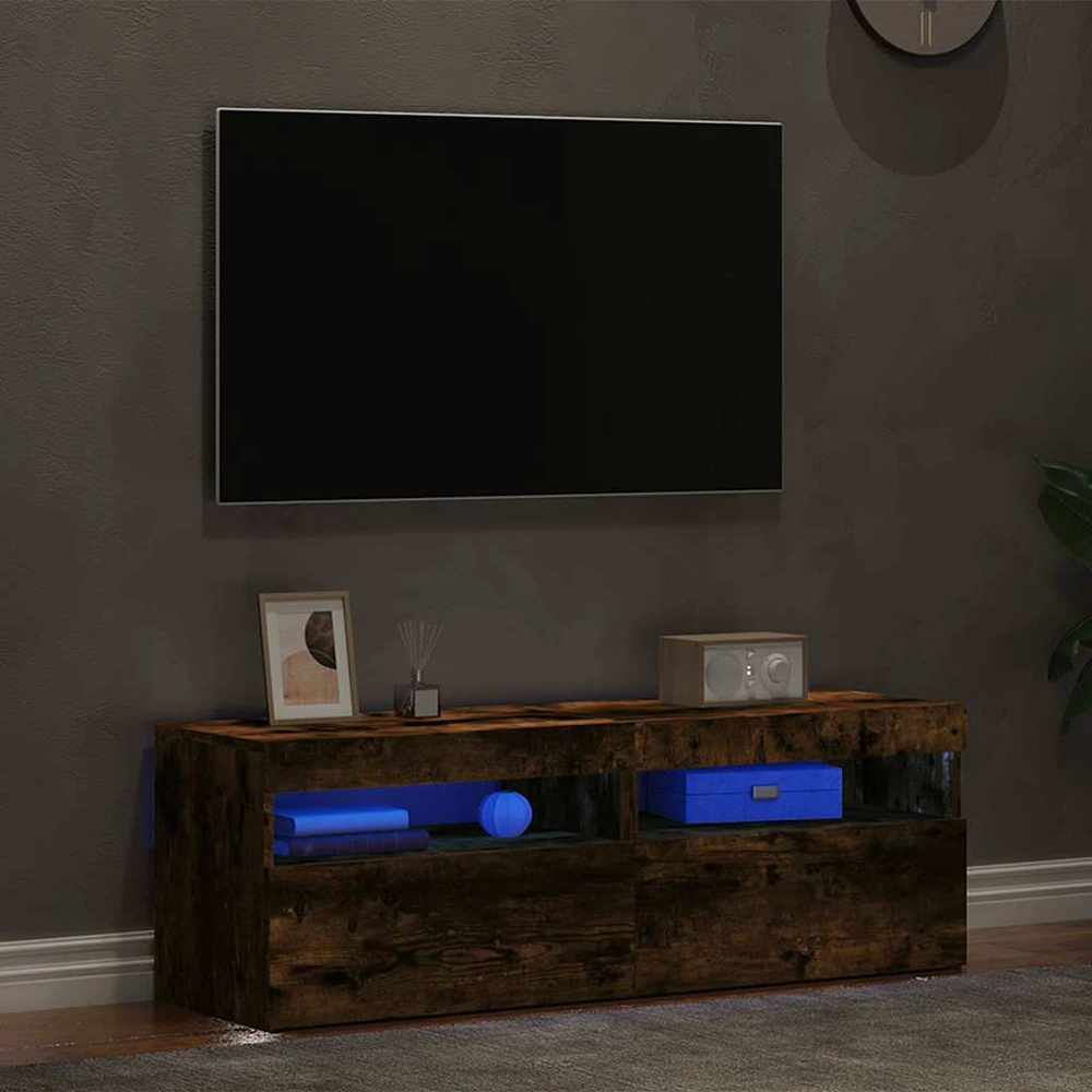 TV staliukas TV spintelės su LED, 2vnt., dūminio ąžuolo, 60x35x40cm