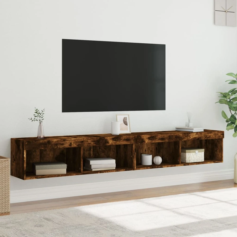 TV staliukas TV spintelės su LED, 2vnt., dūminio ąžuolo, 100x30x30cm