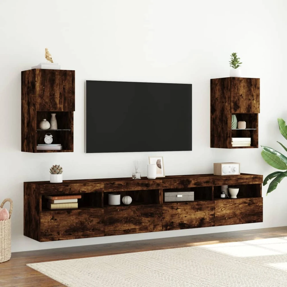 TV staliukas TV spintelės su LED, 2vnt., dūminio ąžuolo, 30,5x30x60cm