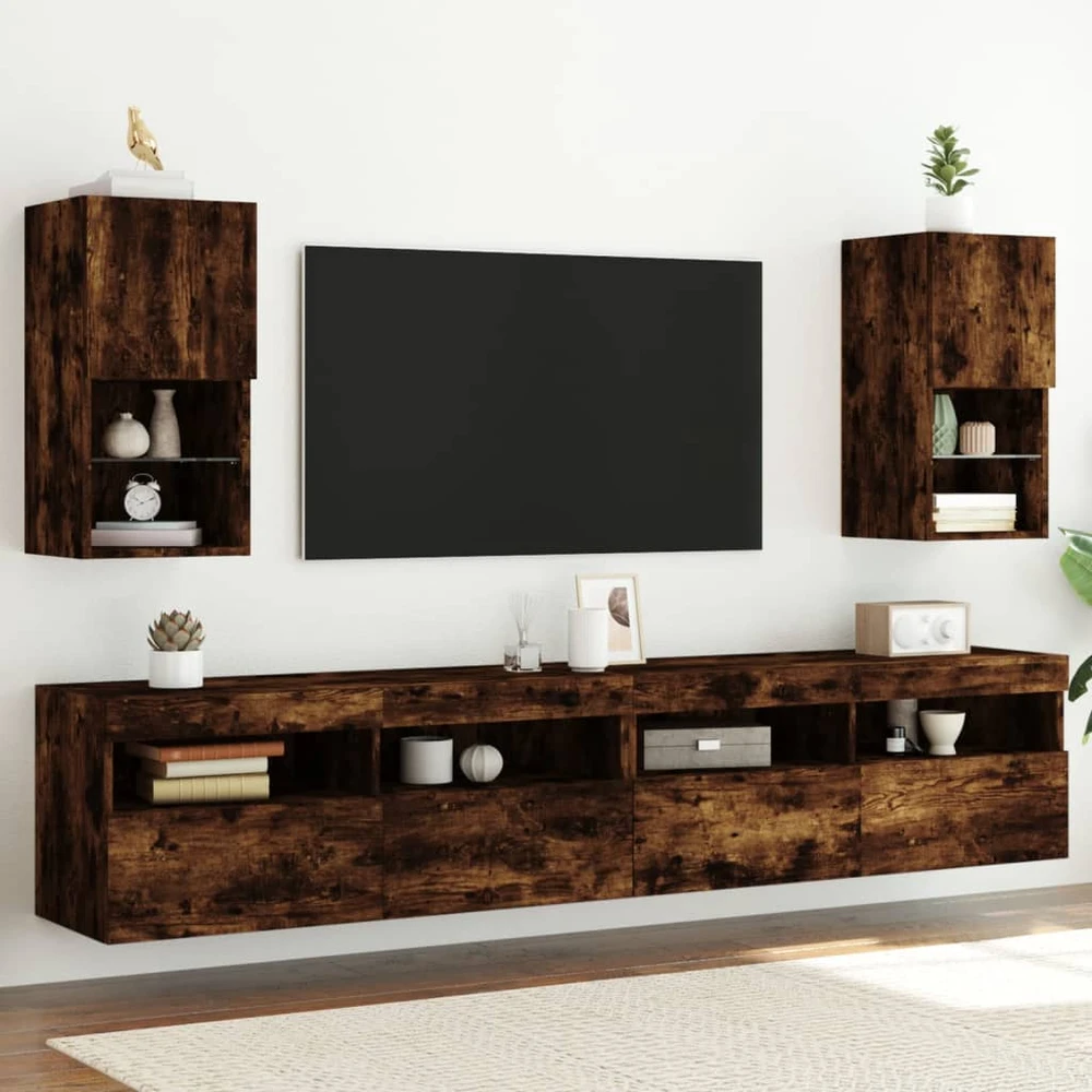 TV staliukas TV spintelės su LED, 2vnt., dūminio ąžuolo, 30,5x30x60cm