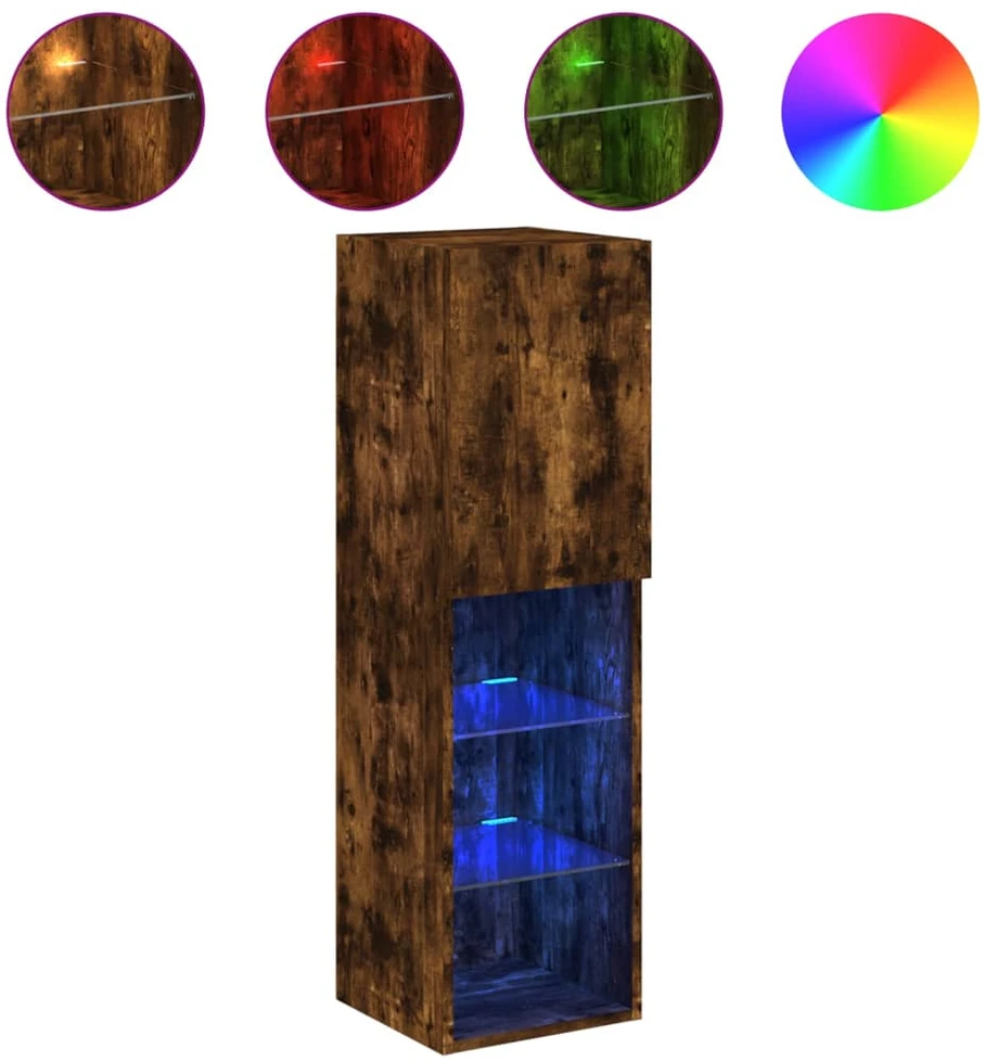 TV staliukas TV spintelės su LED, 2vnt., dūminio ąžuolo, 30,5x30x102cm