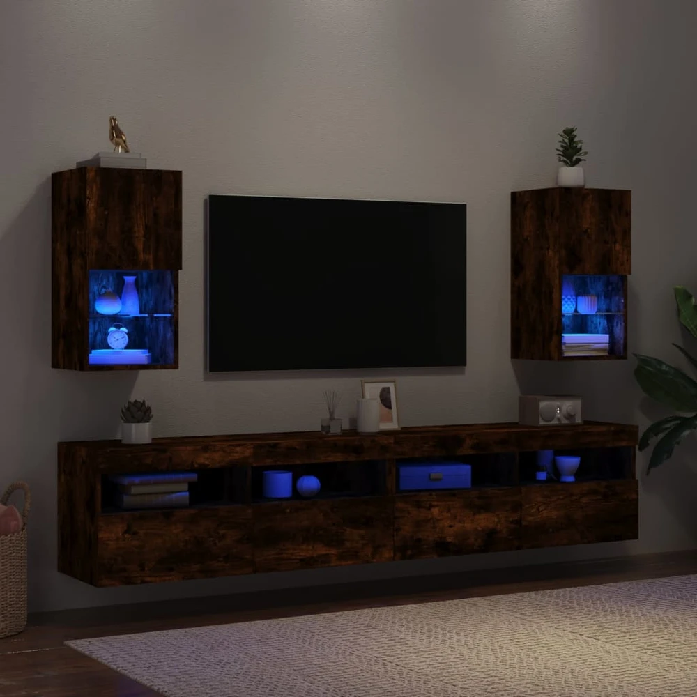 TV staliukas TV spintelės su LED, 2vnt., dūminio ąžuolo, 30,5x30x60cm