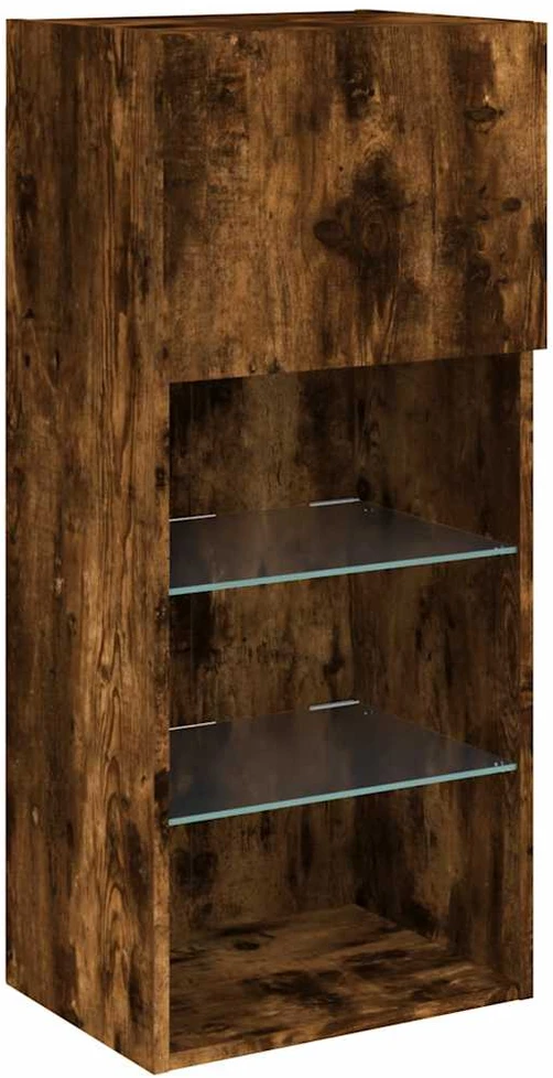 TV staliukas TV spintelės su LED, 2vnt., dūminio ąžuolo, 40,5x30x90cm
