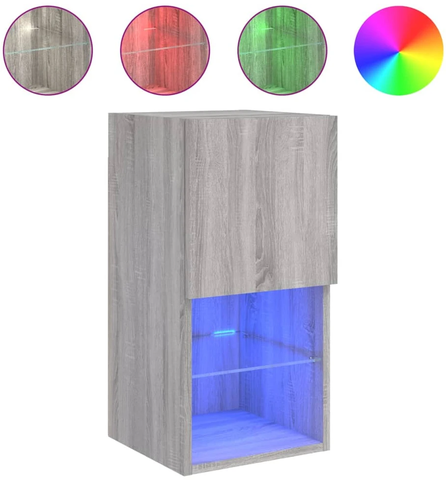 TV staliukas TV spintelės su LED, 2vnt., pilkos ąžuolo, 30,5x30x60cm