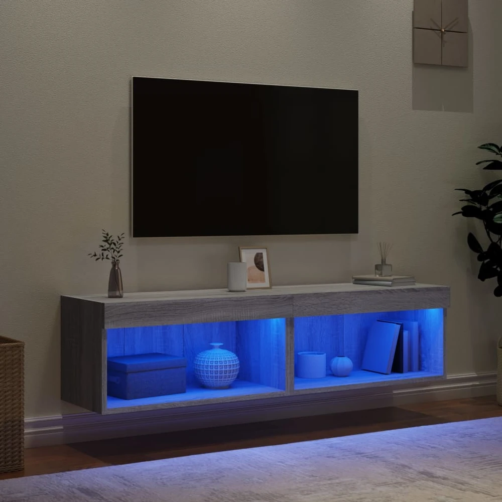 TV staliukas TV spintelės su LED, 2vnt., pilkos ąžuolo, 60x30x30cm