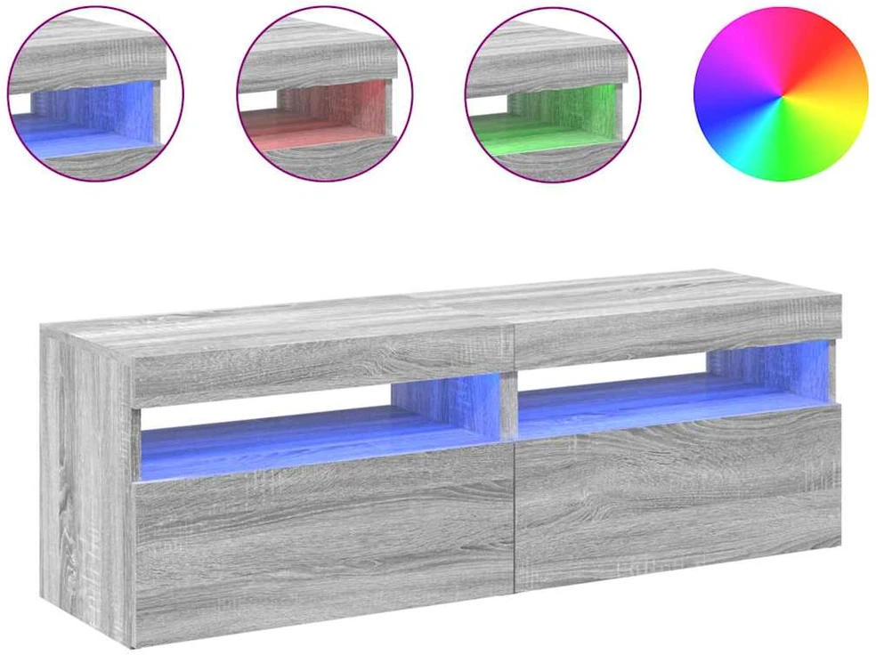 TV staliukas TV spintelės su LED, 2vnt., pilkos ąžuolo, 60x35x40cm