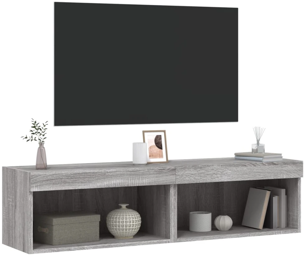 TV staliukas TV spintelės su LED, 2vnt., pilkos ąžuolo, 60x30x30cm