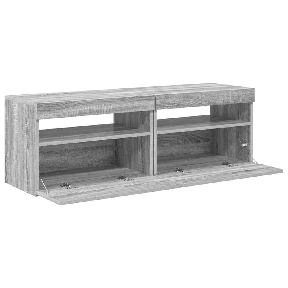 TV staliukas TV spintelės su LED, 2vnt., pilkos ąžuolo, 60x35x40cm