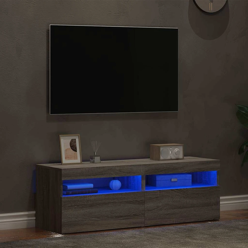 TV staliukas TV spintelės su LED, 2vnt., pilkos ąžuolo, 60x35x40cm