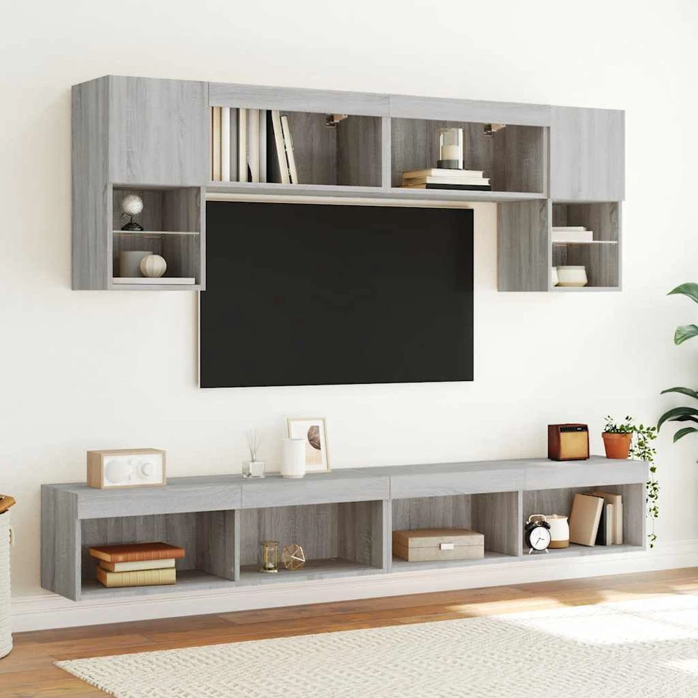 TV staliukas TV spintelės su LED, 2vnt., pilkos ąžuolo, 100x30x30cm