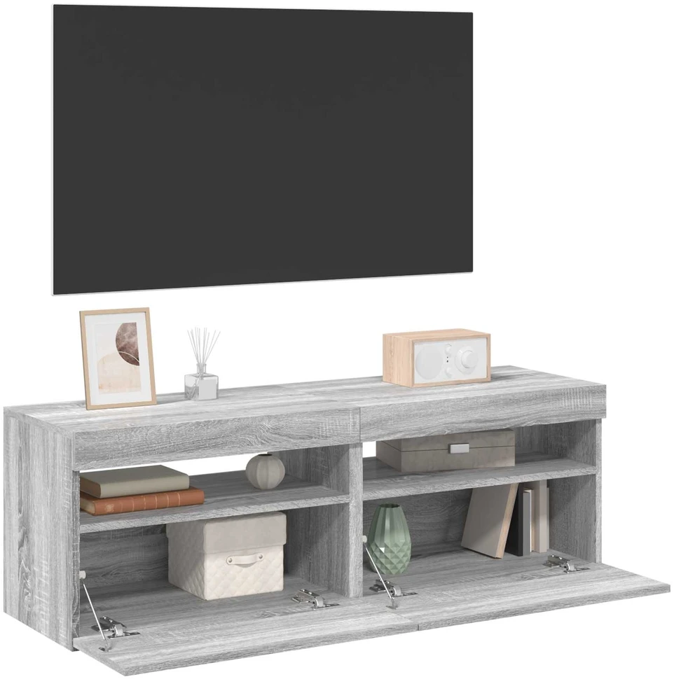 TV staliukas TV spintelės su LED, 2vnt., pilkos ąžuolo, 60x35x40cm