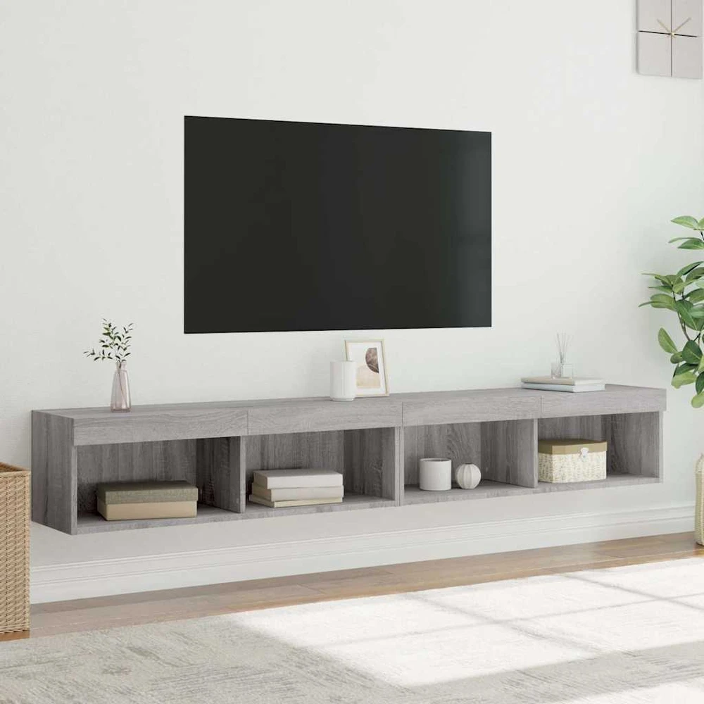 TV staliukas TV spintelės su LED, 2vnt., pilkos ąžuolo, 100x30x30cm