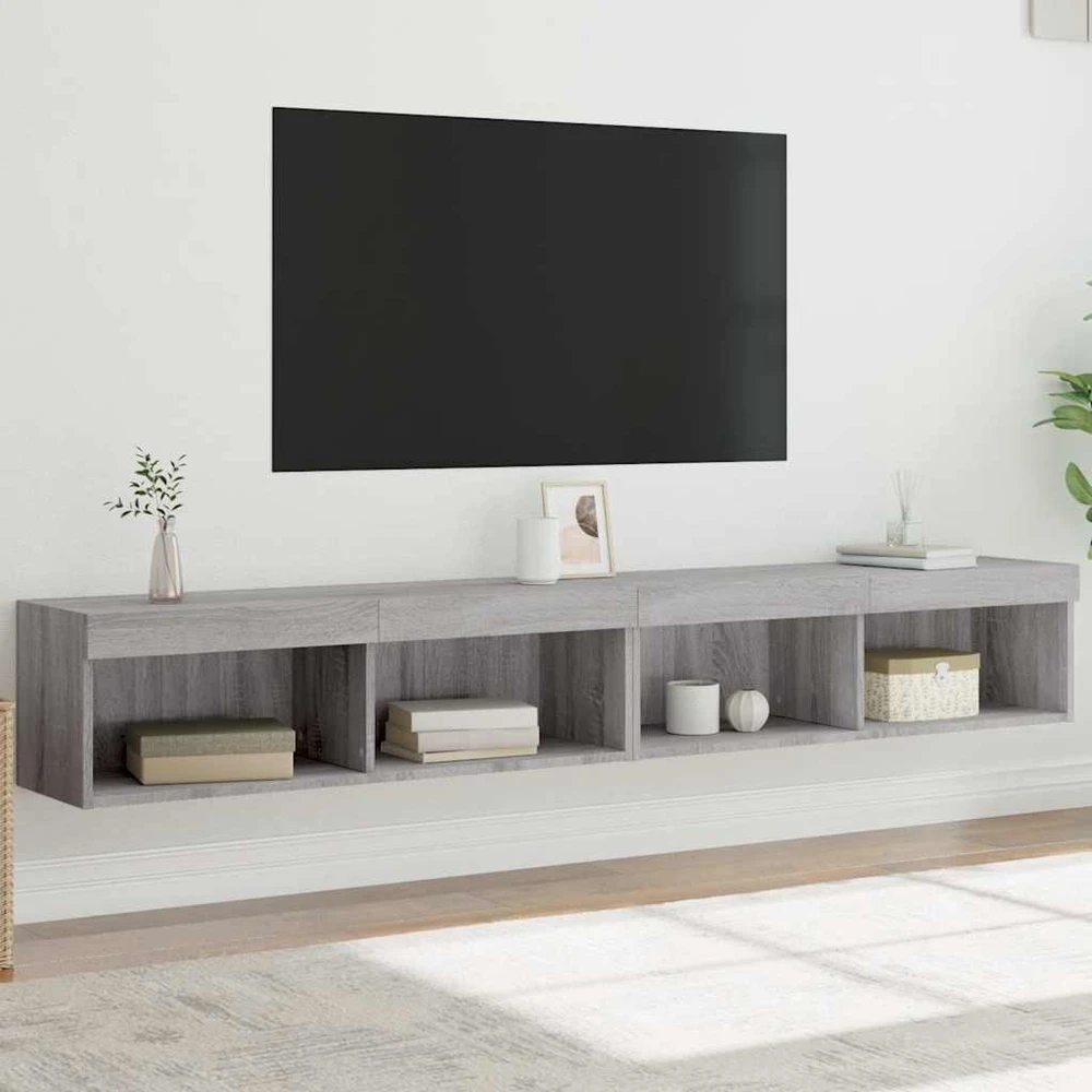TV staliukas TV spintelės su LED, 2vnt., pilkos ąžuolo, 100x30x30cm