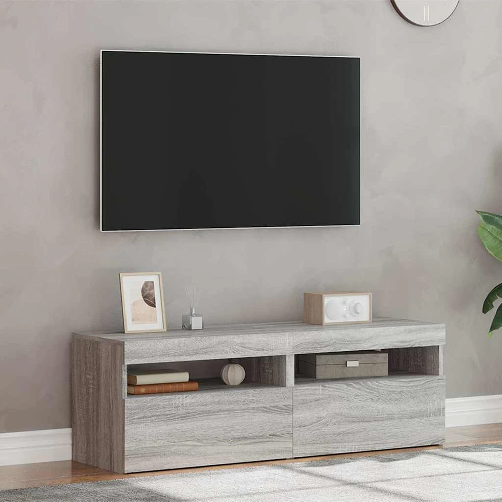 TV staliukas TV spintelės su LED, 2vnt., pilkos ąžuolo, 60x35x40cm