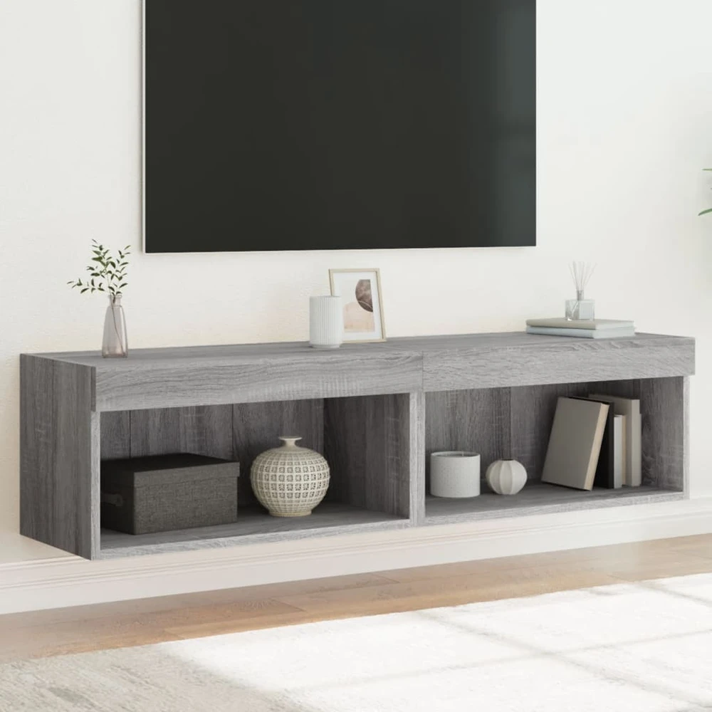 TV staliukas TV spintelės su LED, 2vnt., pilkos ąžuolo, 60x30x30cm