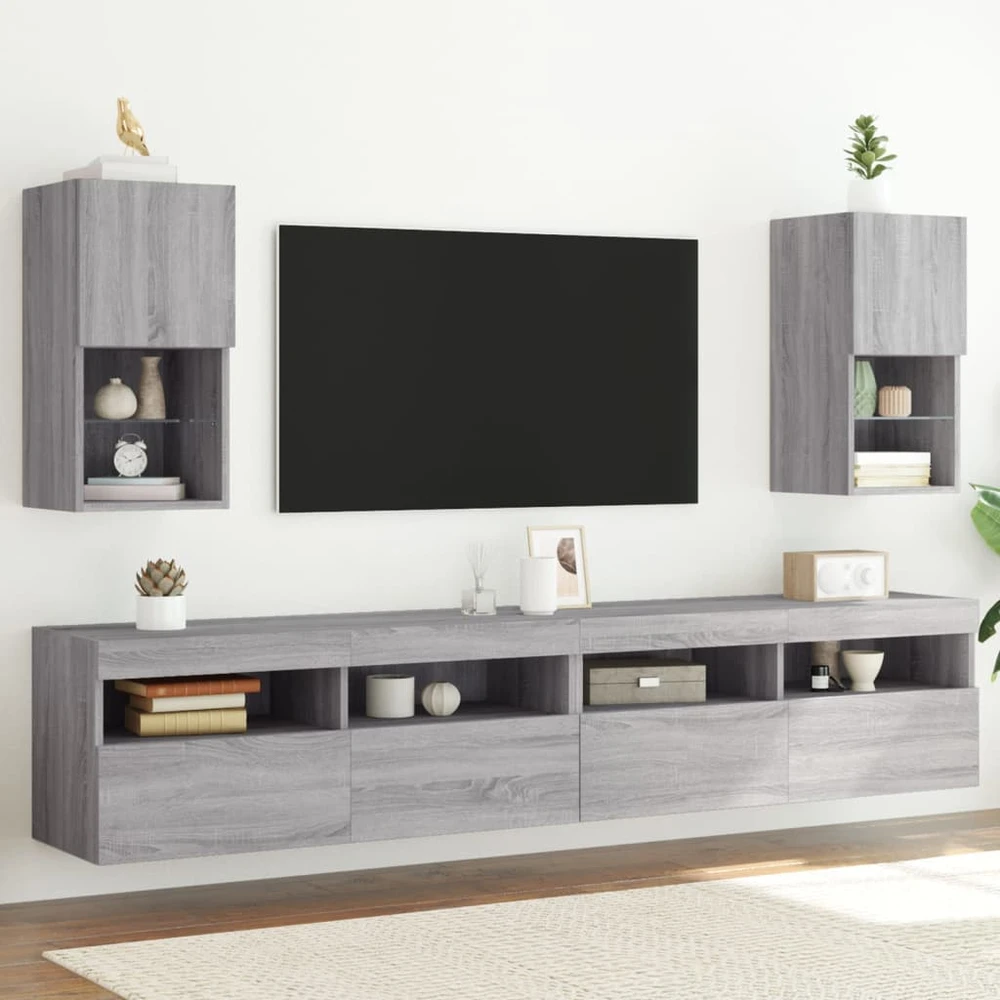 TV staliukas TV spintelės su LED, 2vnt., pilkos ąžuolo, 30,5x30x60cm