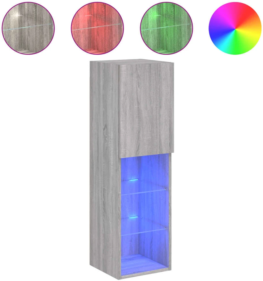 TV staliukas TV spintelės su LED, 2vnt., pilkos ąžuolo, 30,5x30x102cm