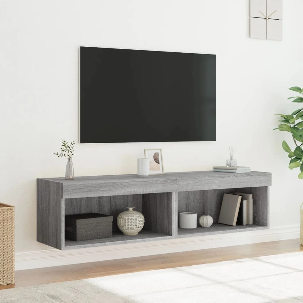 TV staliukas TV spintelės su LED, 2vnt., pilkos ąžuolo, 60x30x30cm