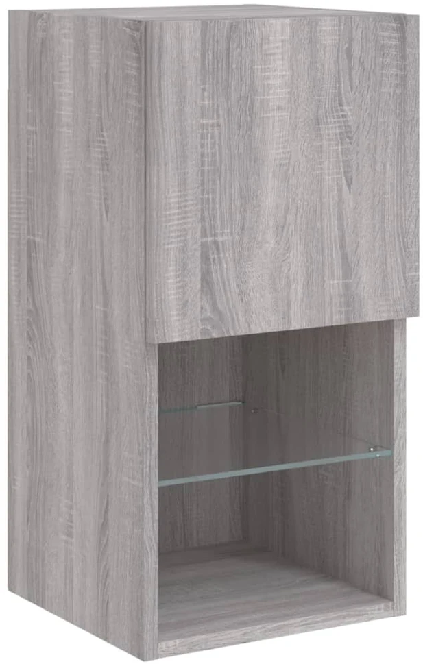TV staliukas TV spintelės su LED, 2vnt., pilkos ąžuolo, 30,5x30x60cm