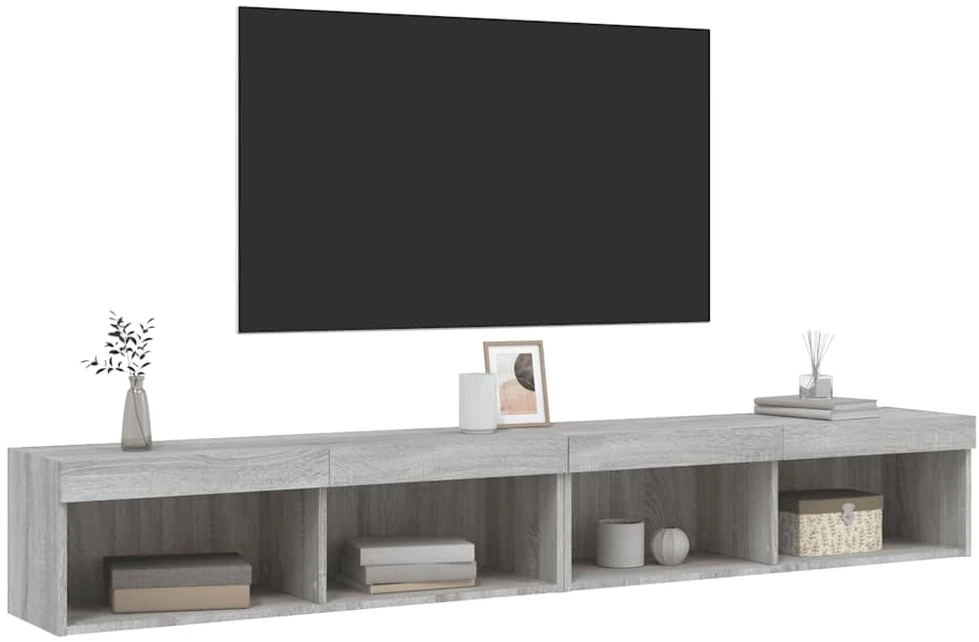 TV staliukas TV spintelės su LED, 2vnt., pilkos ąžuolo, 100x30x30cm