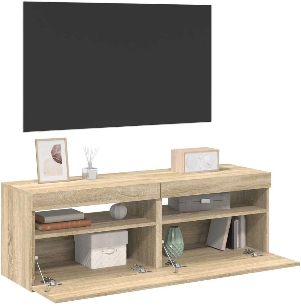 TV staliukas TV spintelės su LED apšvietimu, 2vnt., ąžuolo, 60x35x40cm