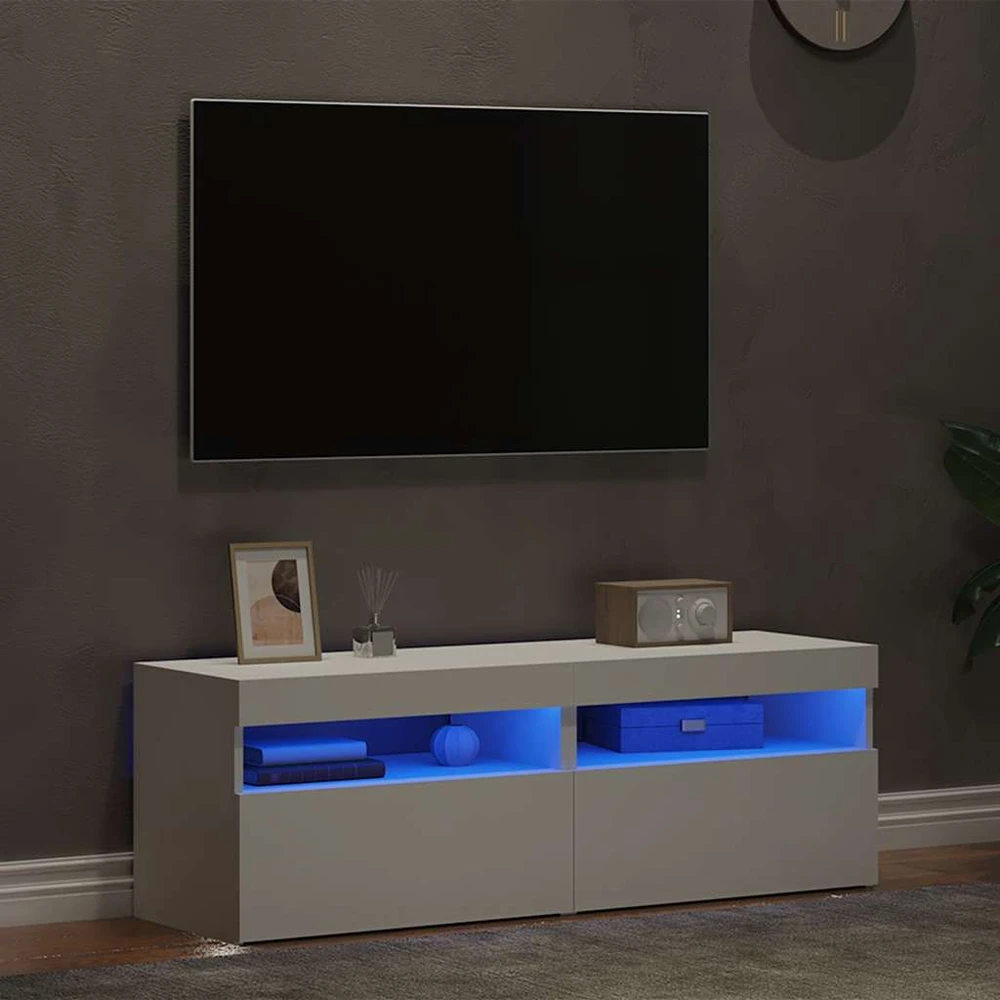 TV staliukas TV spintelės su LED apšvietimu, 2vnt., baltos, 60x35x40cm