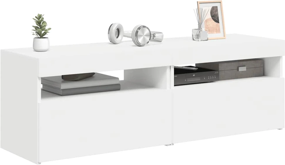 TV staliukas TV spintelės su LED apšvietimu, 2vnt., baltos, 60x35x40cm