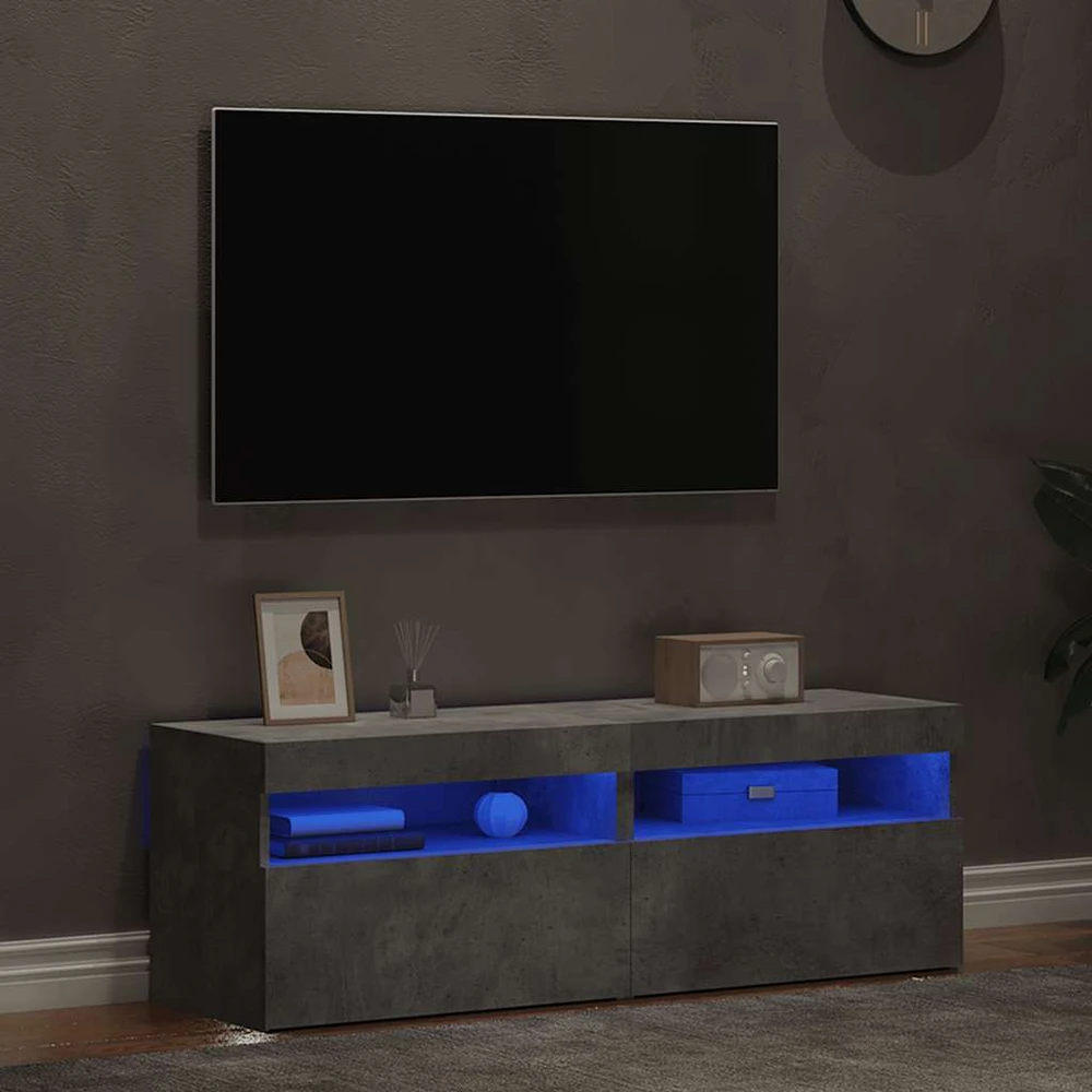 TV staliukas TV spintelės su LED apšvietimu, 2vnt., pilkos, 60x35x40cm