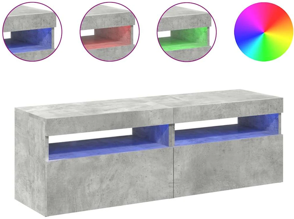 TV staliukas TV spintelės su LED apšvietimu, 2vnt., pilkos, 60x35x40cm