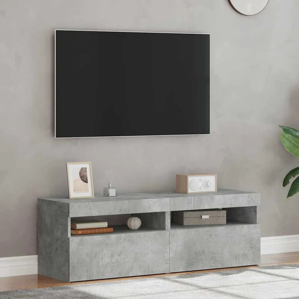 TV staliukas TV spintelės su LED apšvietimu, 2vnt., pilkos, 60x35x40cm