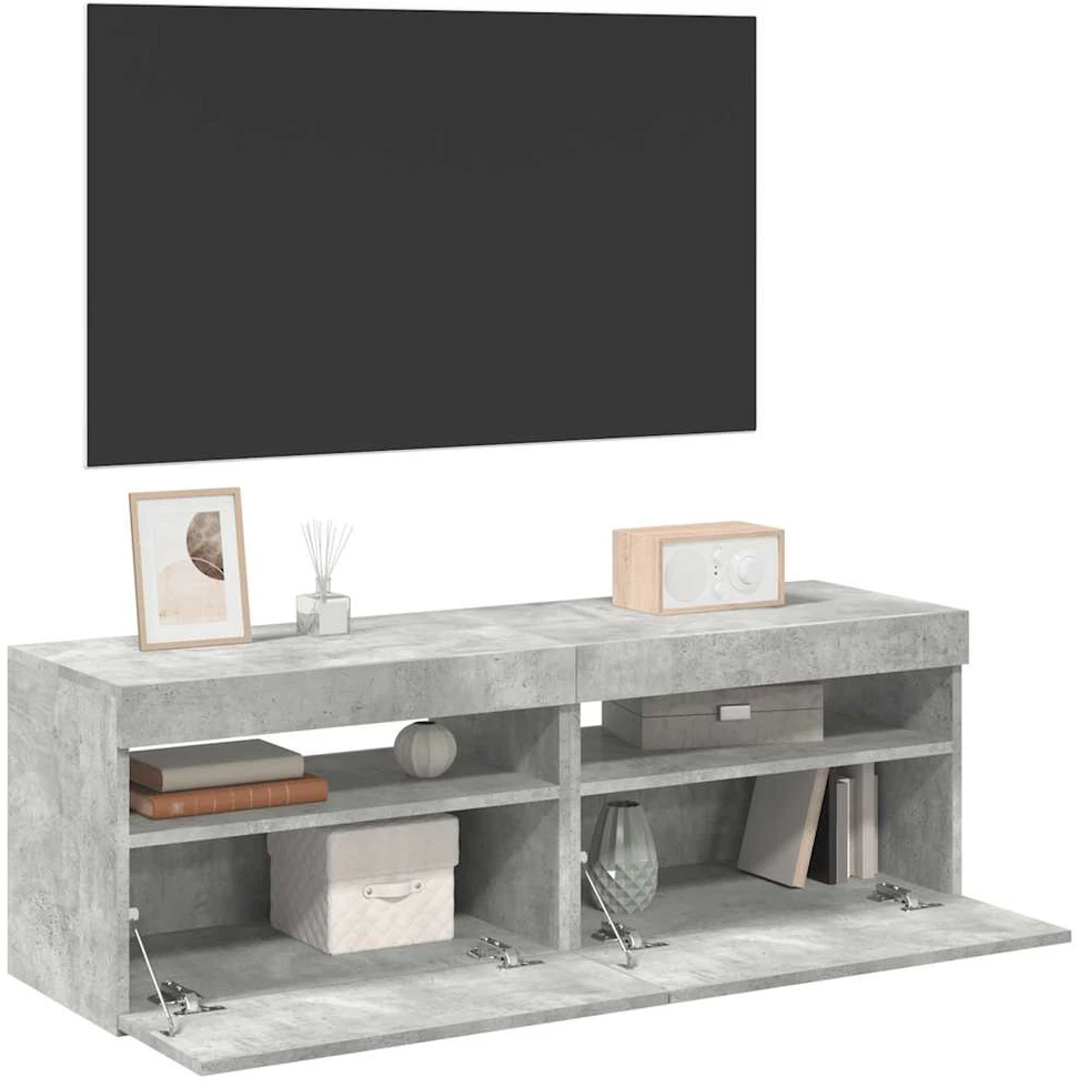 TV staliukas TV spintelės su LED apšvietimu, 2vnt., pilkos, 60x35x40cm
