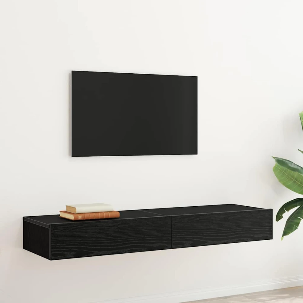 TV staliukas TV spintelės su LED lemputėmis, 2 vnt., juodo ąžuolo spalvos, 60x35x15,5 cm