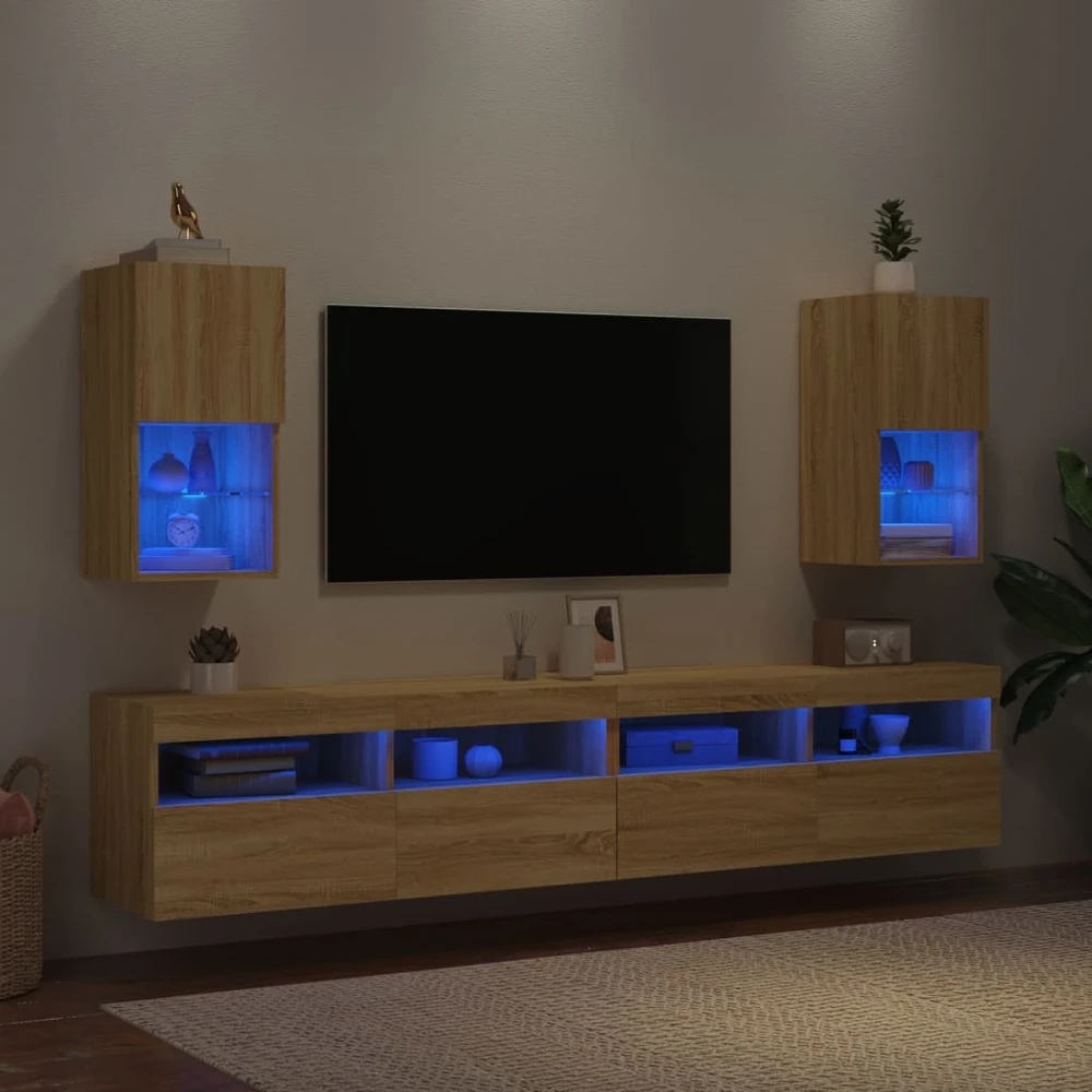 TV staliukas TV spintelės su LED lemputėmis, 2vnt., ąžuolo, 30,5x30x60cm