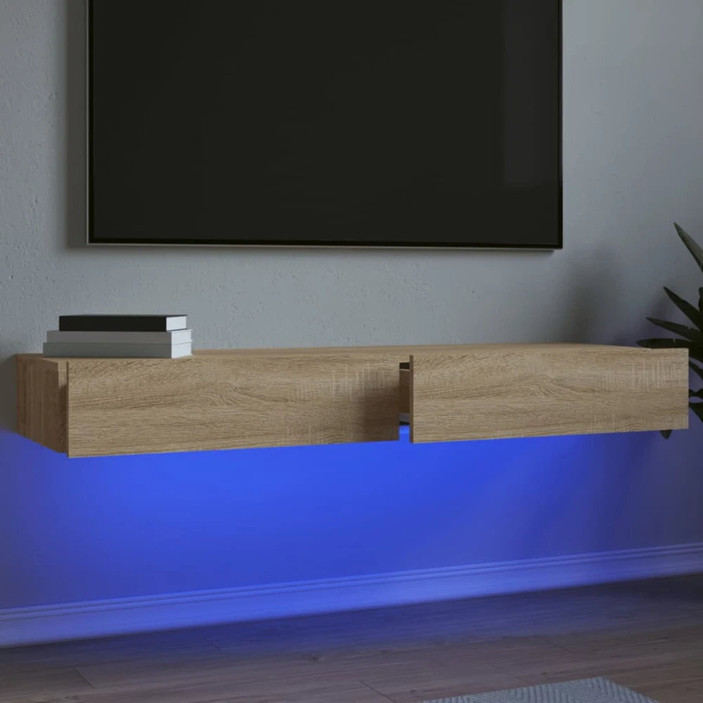 TV staliukas TV spintelės su LED lemputėmis, 2vnt., ąžuolo, 60x35x15,5cm