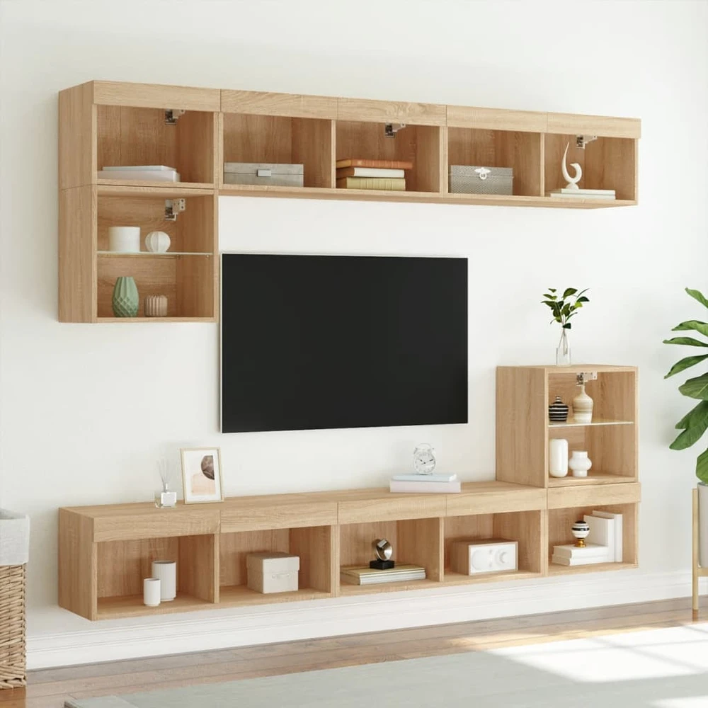 TV staliukas TV spintelės su LED lemputėmis, 2vnt., ąžuolo, 80x30x30cm