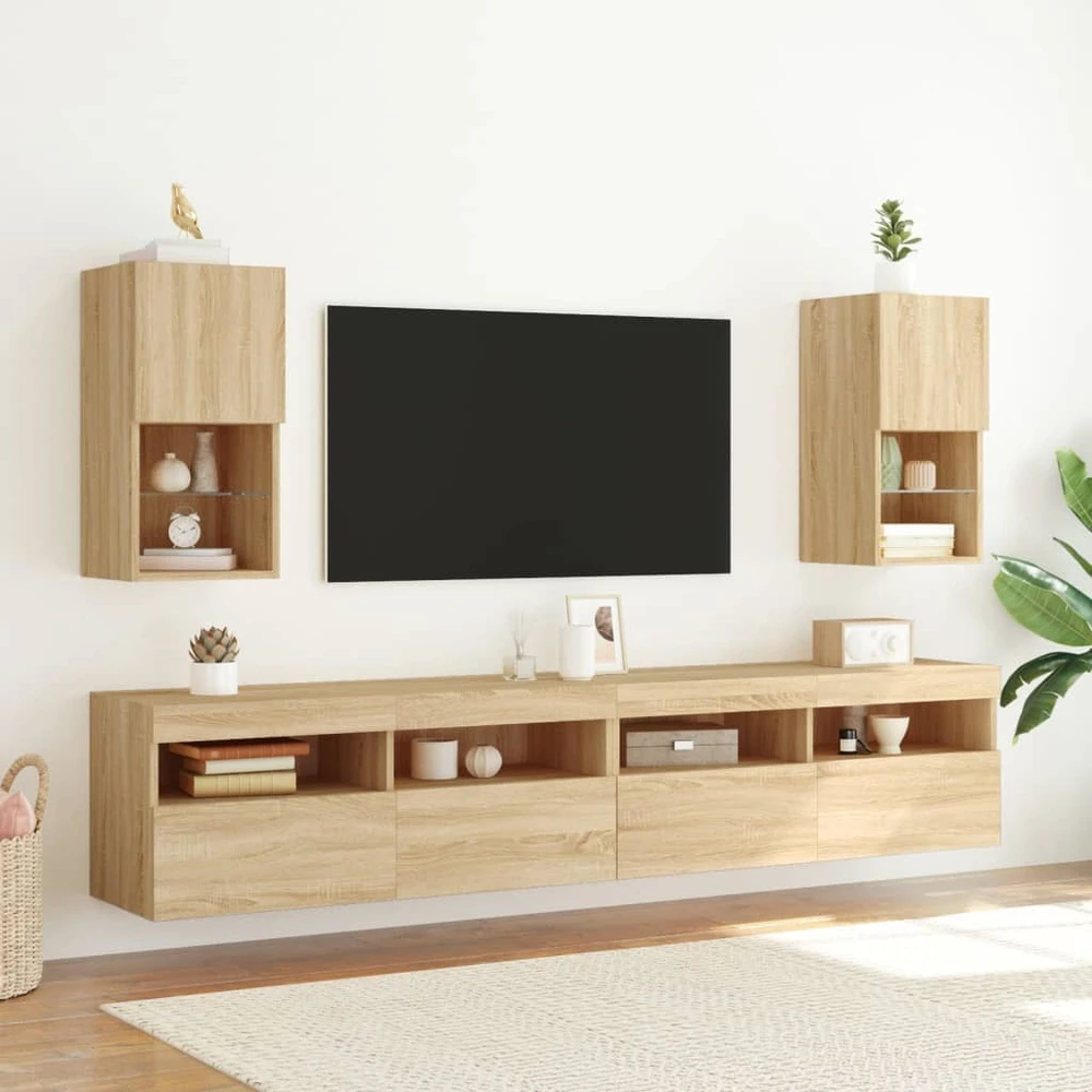 TV staliukas TV spintelės su LED lemputėmis, 2vnt., ąžuolo, 30,5x30x60cm
