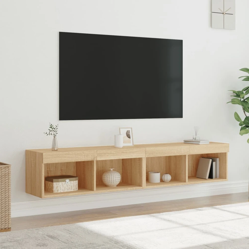 TV staliukas TV spintelės su LED lemputėmis, 2vnt., ąžuolo, 80x30x30cm