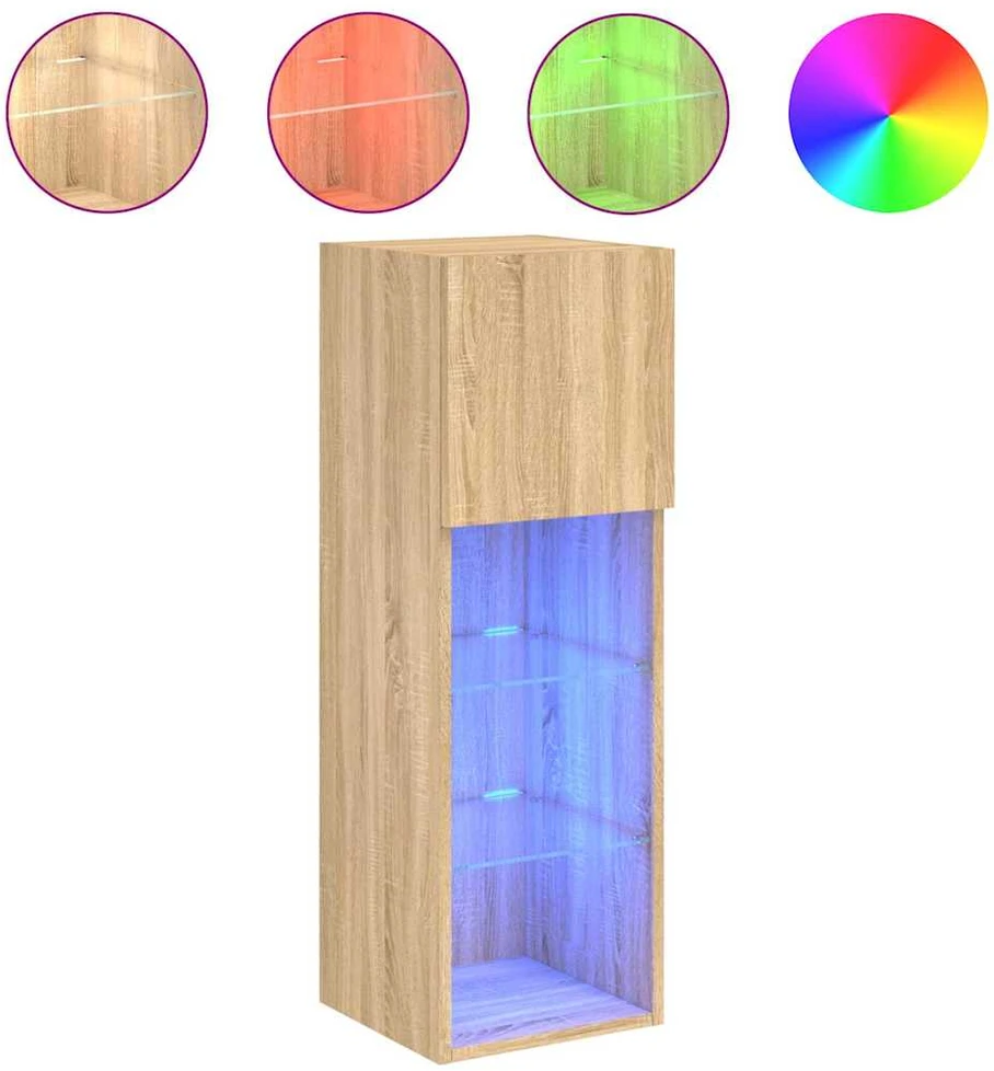 TV staliukas TV spintelės su LED lemputėmis, 2vnt., ąžuolo, 30,5x30x90cm