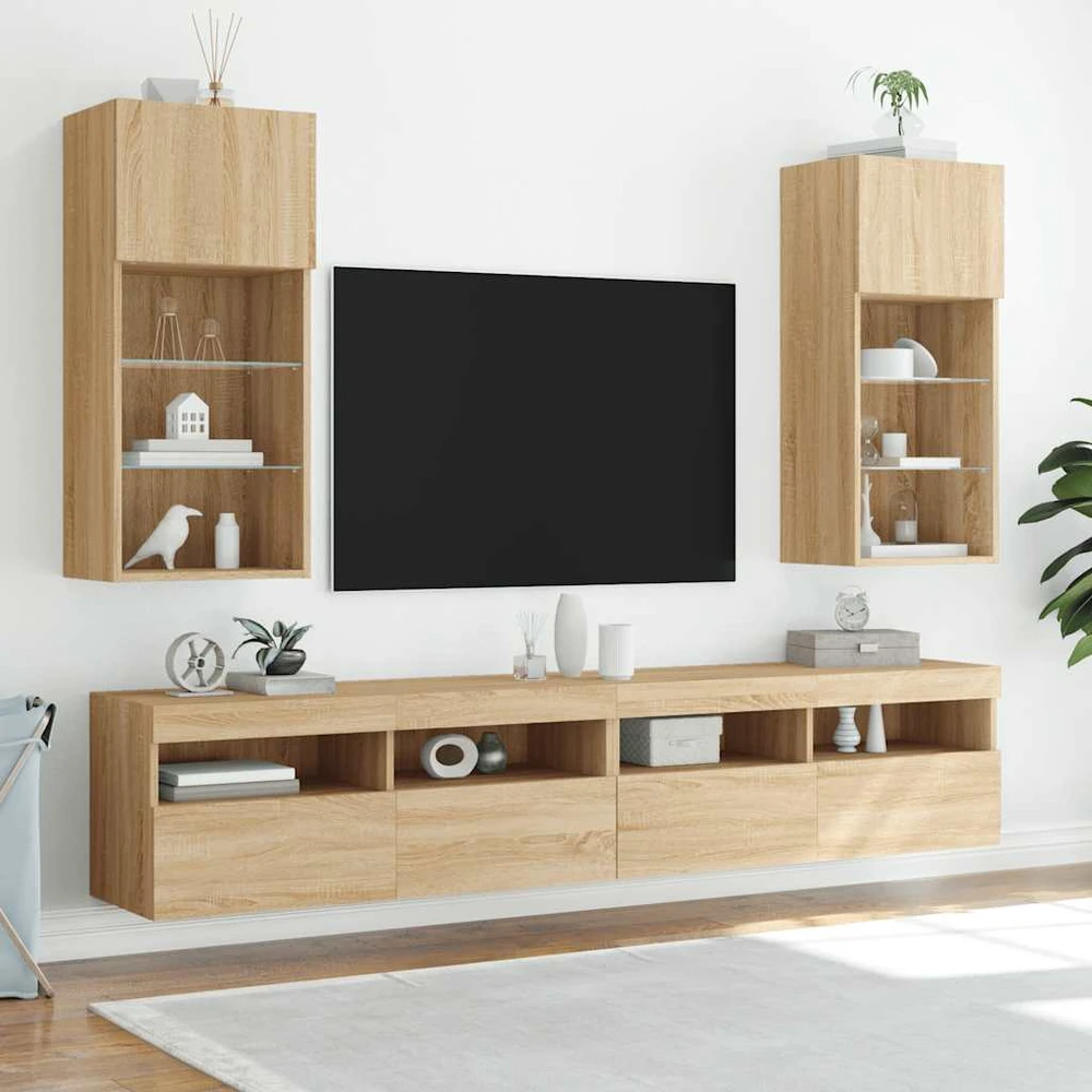 TV staliukas TV spintelės su LED lemputėmis, 2vnt., ąžuolo, 40,5x30x90cm