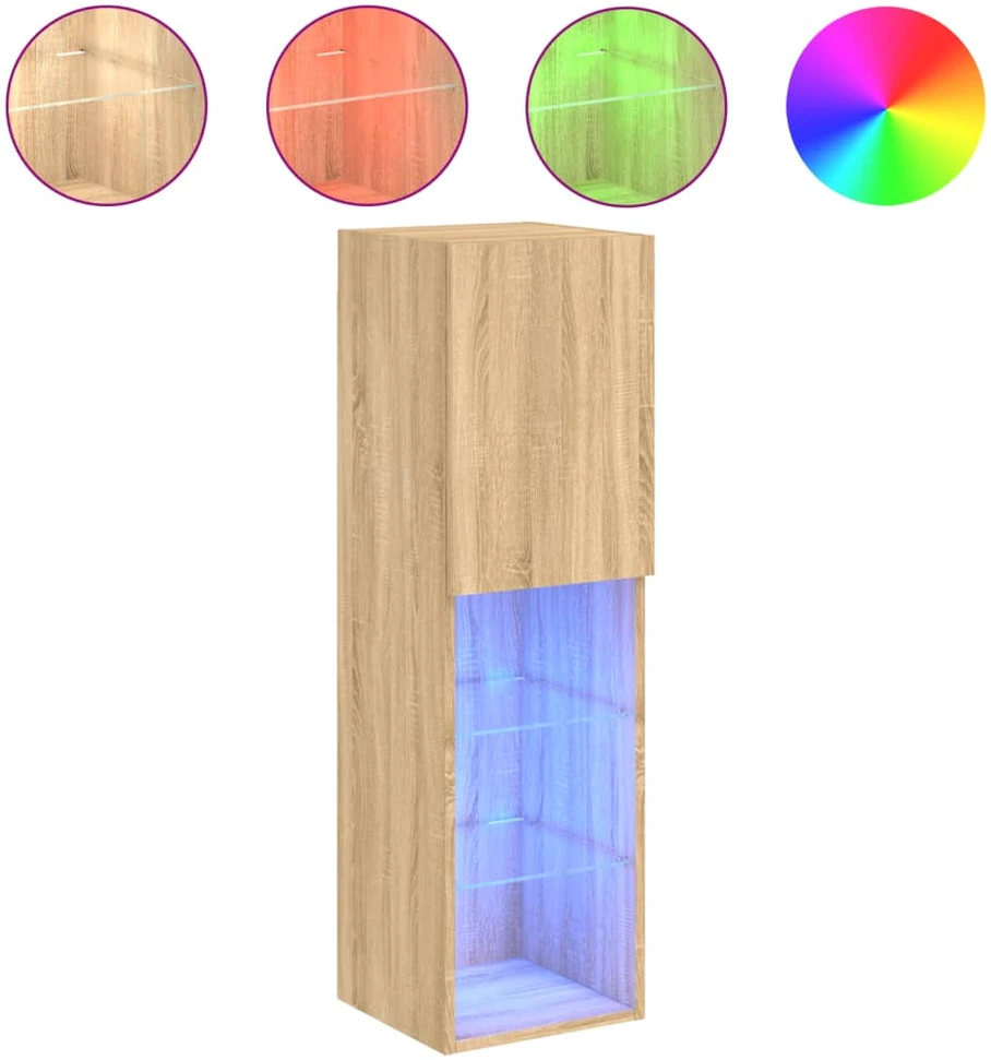 TV staliukas TV spintelės su LED lemputėmis, 2vnt., ąžuolo, 30,5x30x102cm
