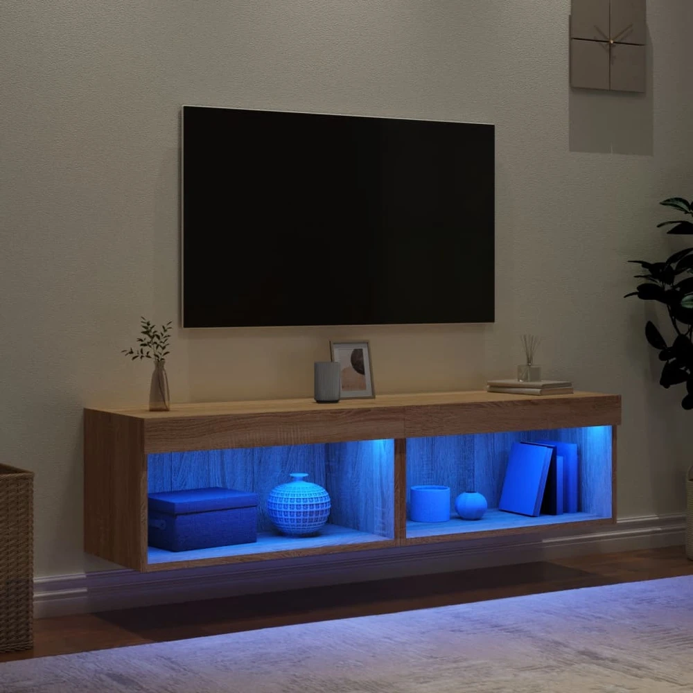 TV staliukas TV spintelės su LED lemputėmis, 2vnt., ąžuolo, 60x30x30cm