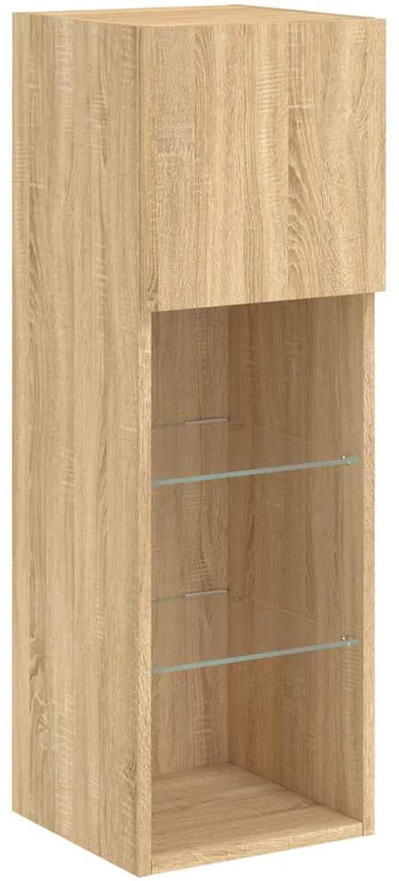 TV staliukas TV spintelės su LED lemputėmis, 2vnt., ąžuolo, 30,5x30x90cm