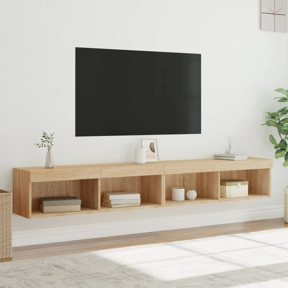 TV staliukas TV spintelės su LED lemputėmis, 2vnt., ąžuolo, 100x30x30cm