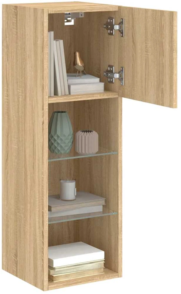 TV staliukas TV spintelės su LED lemputėmis, 2vnt., ąžuolo, 30,5x30x90cm
