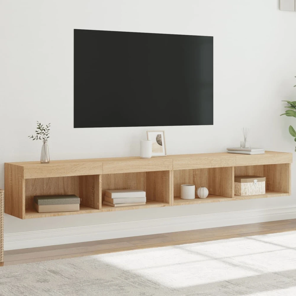 TV staliukas TV spintelės su LED lemputėmis, 2vnt., ąžuolo, 100x30x30cm