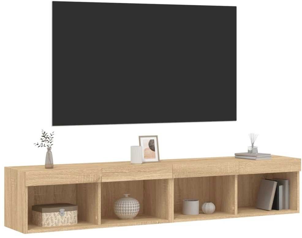 TV staliukas TV spintelės su LED lemputėmis, 2vnt., ąžuolo, 80x30x30cm
